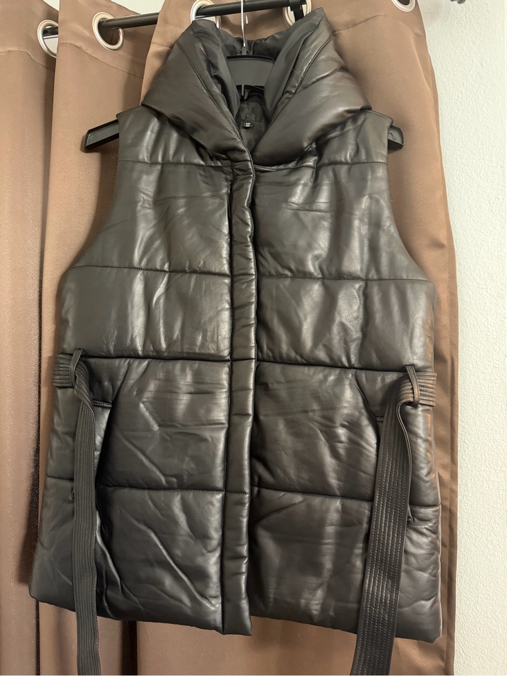 Padded Leather Hooded Vest - Black Robert Comstock